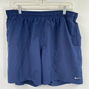 NIKE Mens Size L Solid Blue drawstring Swimming Trunks Boardshorts Vintage Y2K